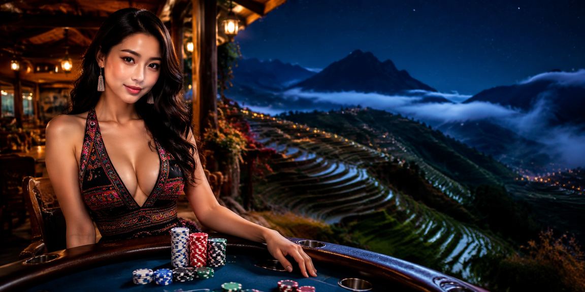 Người dùng truy cập ứng dụng casino t1000 tại quán cà phê Sa Pa với phong cảnh núi rừng